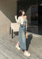 Denim Hight Waist Back Slit Long Skirts